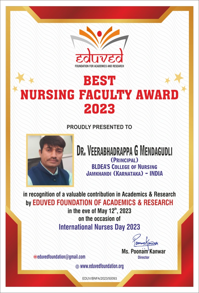 Best Nursing Faculty Award 2023 – Dr. Veerabhadrappa G. Mendagudli