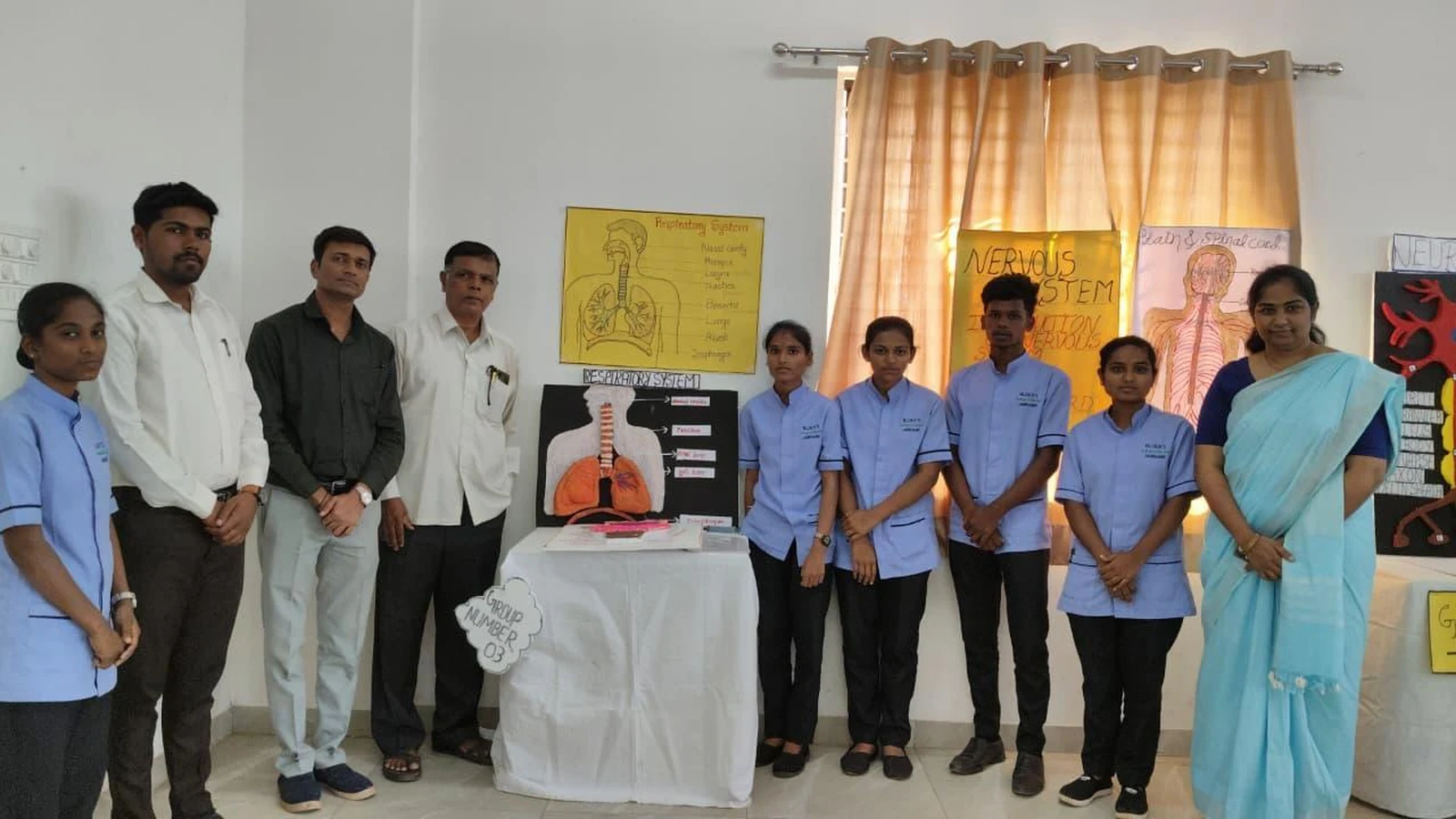 Group VII students with Respiratory System model at Anatomy Physiology Model Exhibition 2026 – BLDEA College of Nursing Jamkhandi