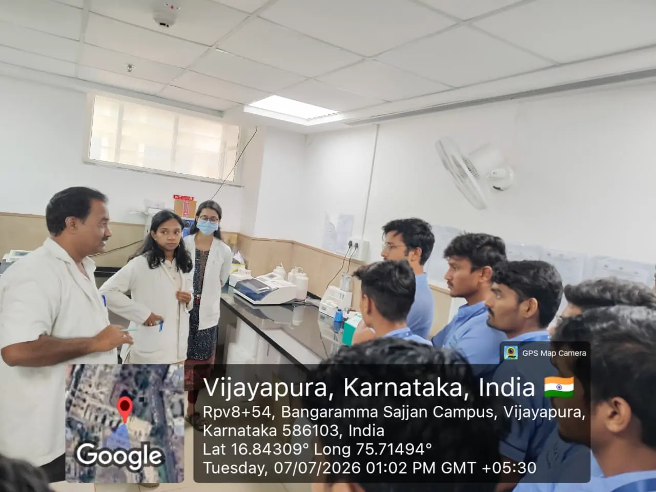 Third Semester B Sc Nursing students observing blood grouping and cross matching procedures during educational visit to Blood Bank Centre Vijayapura