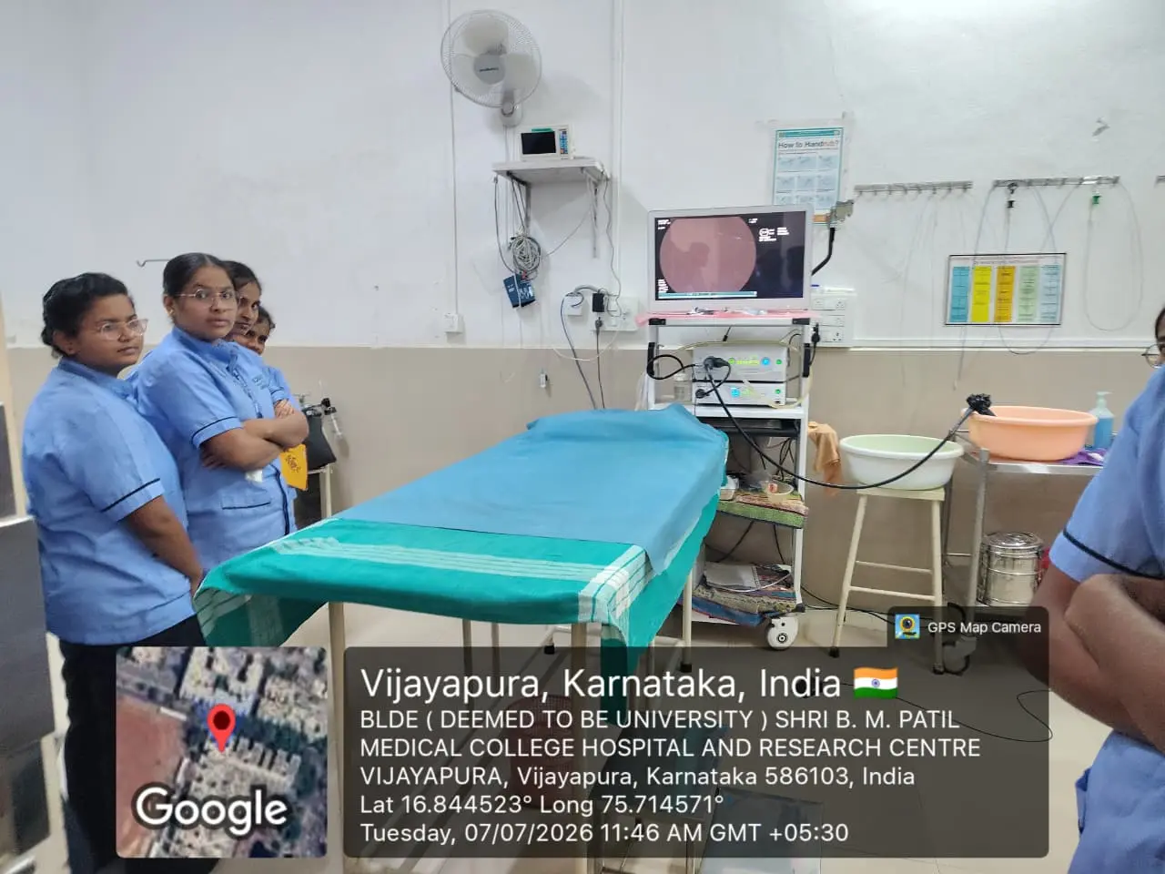 OT Incharge explaining operation theatre layout zoning and universal precautions to nursing students BLDE Vijayapura July 2026