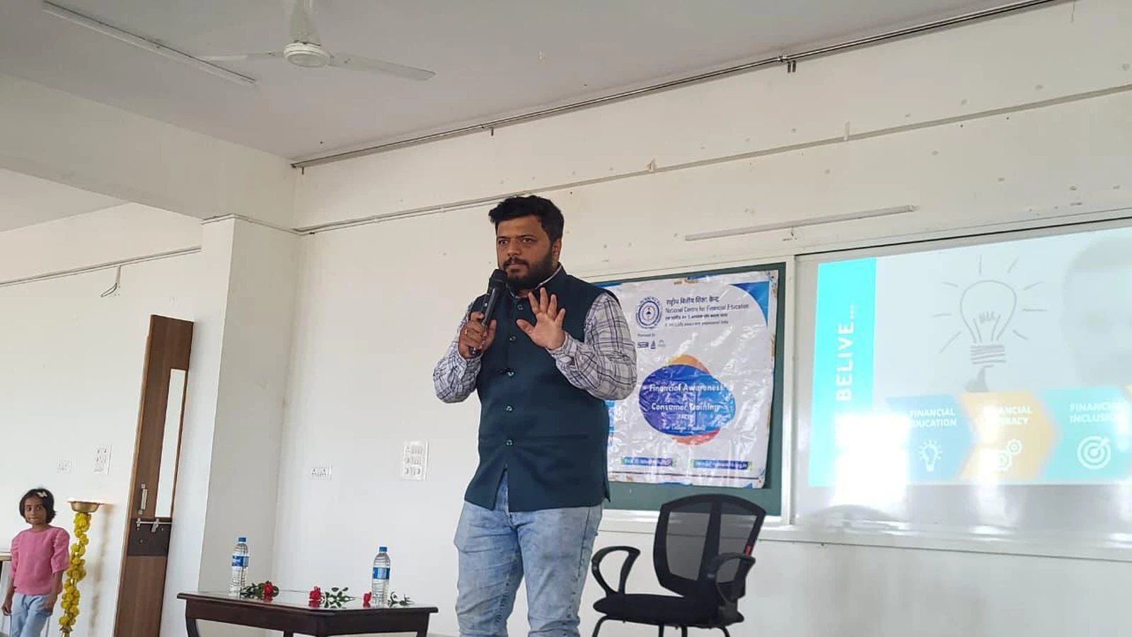Mr. Srinath Kulkarni SEBI Security Market Trainer delivering session on financial literacy and cyber fraud awareness at BLDEA College of Nursing Jamkhandi