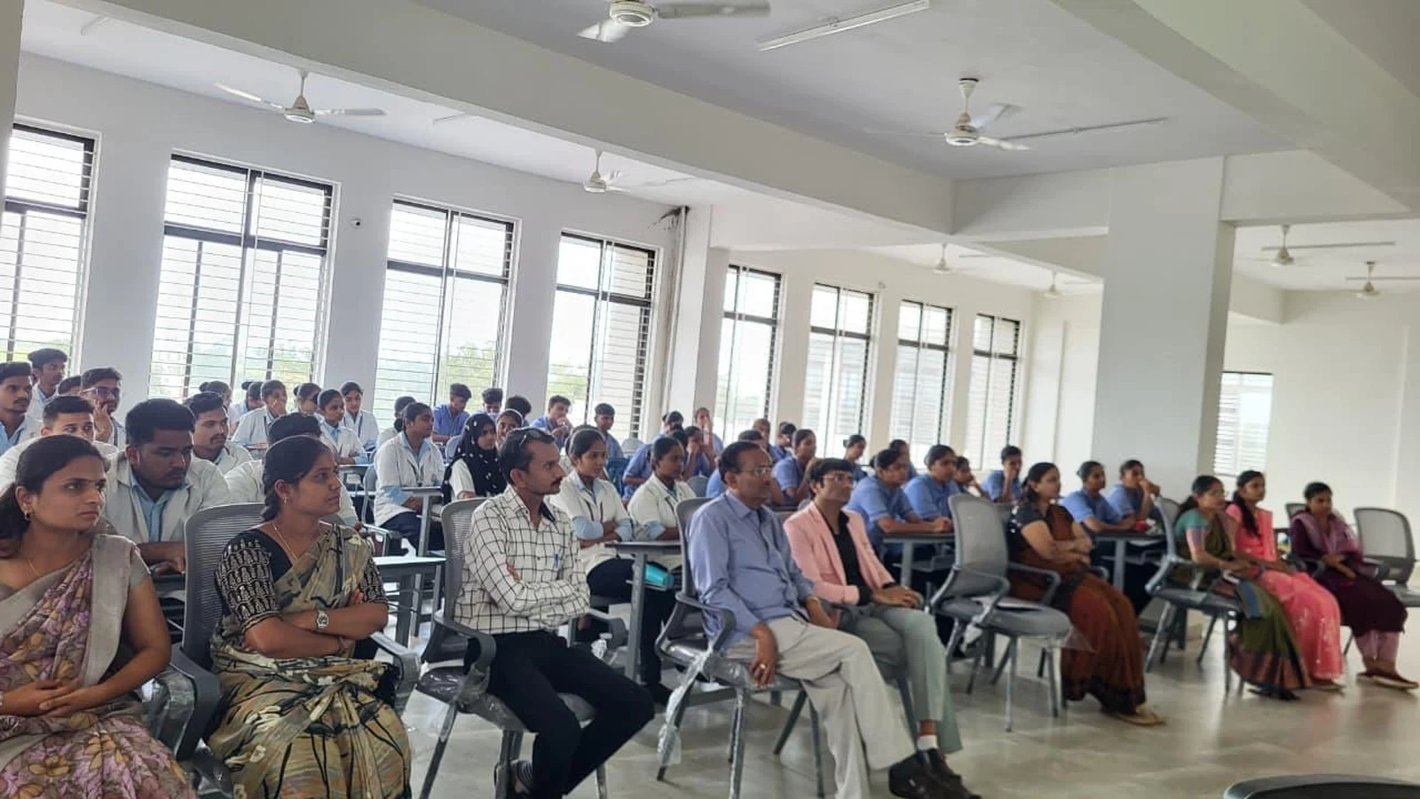 Students and faculty members seated as participants at guest lecture on Blood Cancer Challenges Prevention and Nursing Responsibilities at BLDEA College of Nursing Jamkhandi with 95 participants present October 15 2025