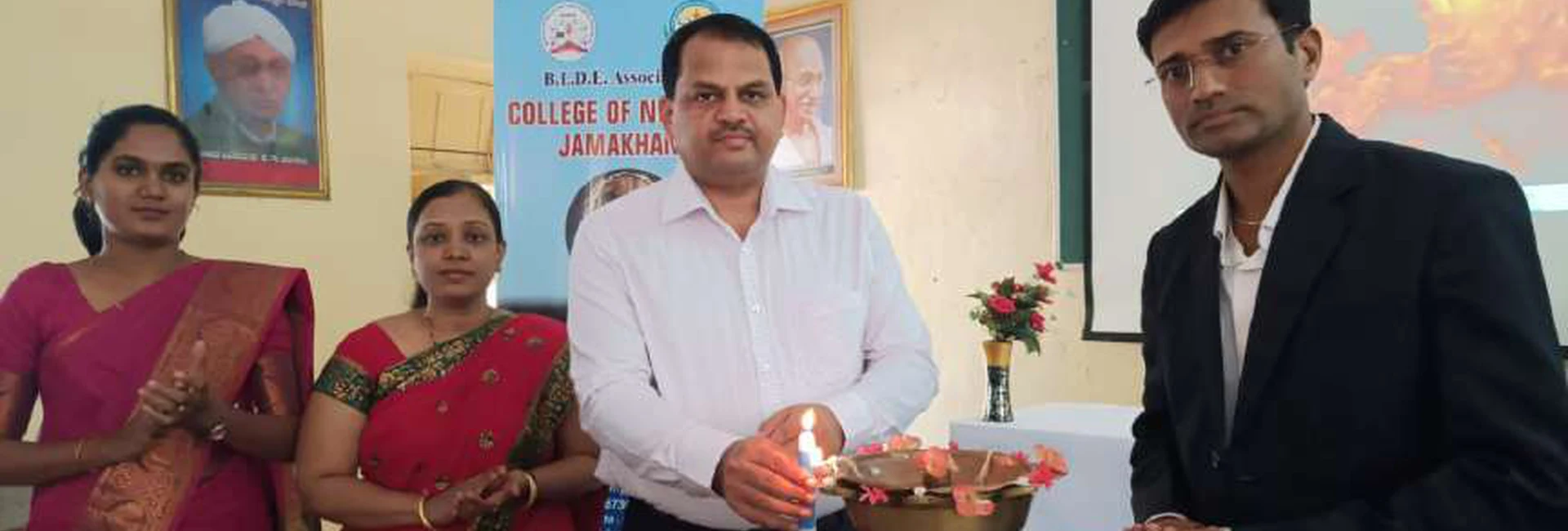 Dr Krishna Bannad Medical Officer Taluka Hospital Jamkhandi and faculty of BLDEAS College of Nursing Jamkhandi at inauguration lamp lighting ceremony of guest lecture on Bridging The Gap Cancer Awareness Early Detection and Patient Support on National Cancer Awareness Day at Lecture Hall No 1 BLDEAS College of Nursing Jamkhandi November 9 2024