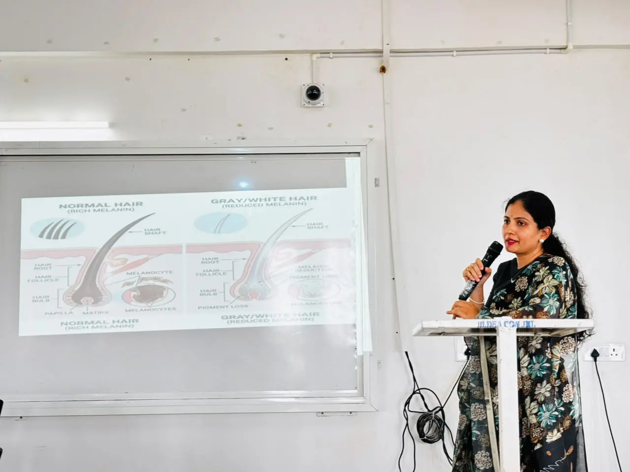 Dr Gouthami Kadlwad delivering guest lecture on common skin and hair problems to nursing students Jamkhandi