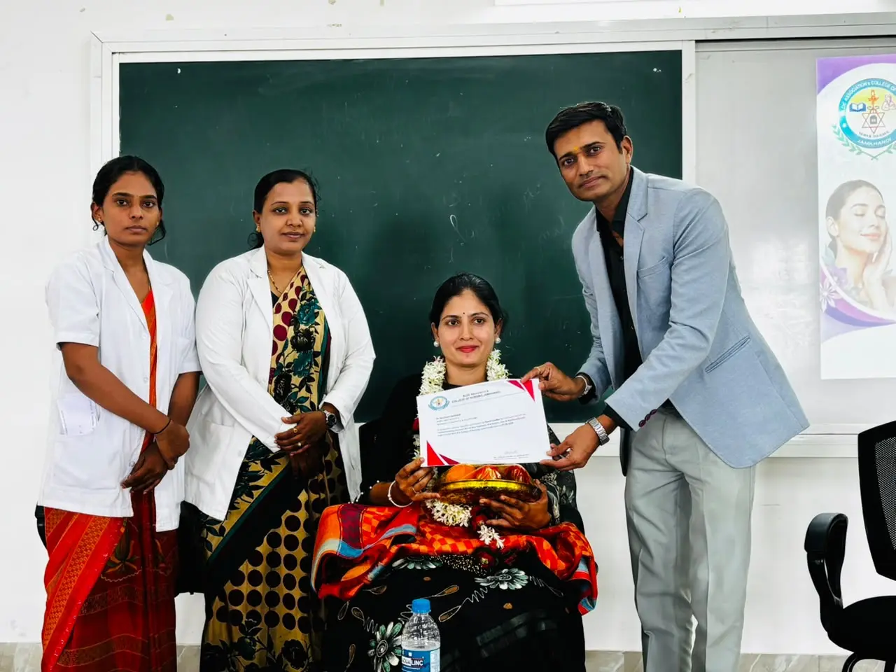Dr Gouthami Kadlwad conducting free skin and hair screening camp for nursing students BLDEA College of Nursing Jamkhandi