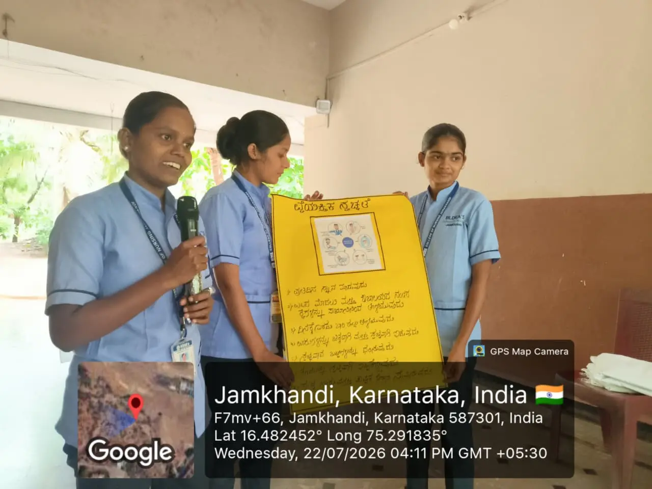 Seventh Semester B Sc Nursing student teaching healthy lifestyle practices to elderly residents old age home Jamkhandi