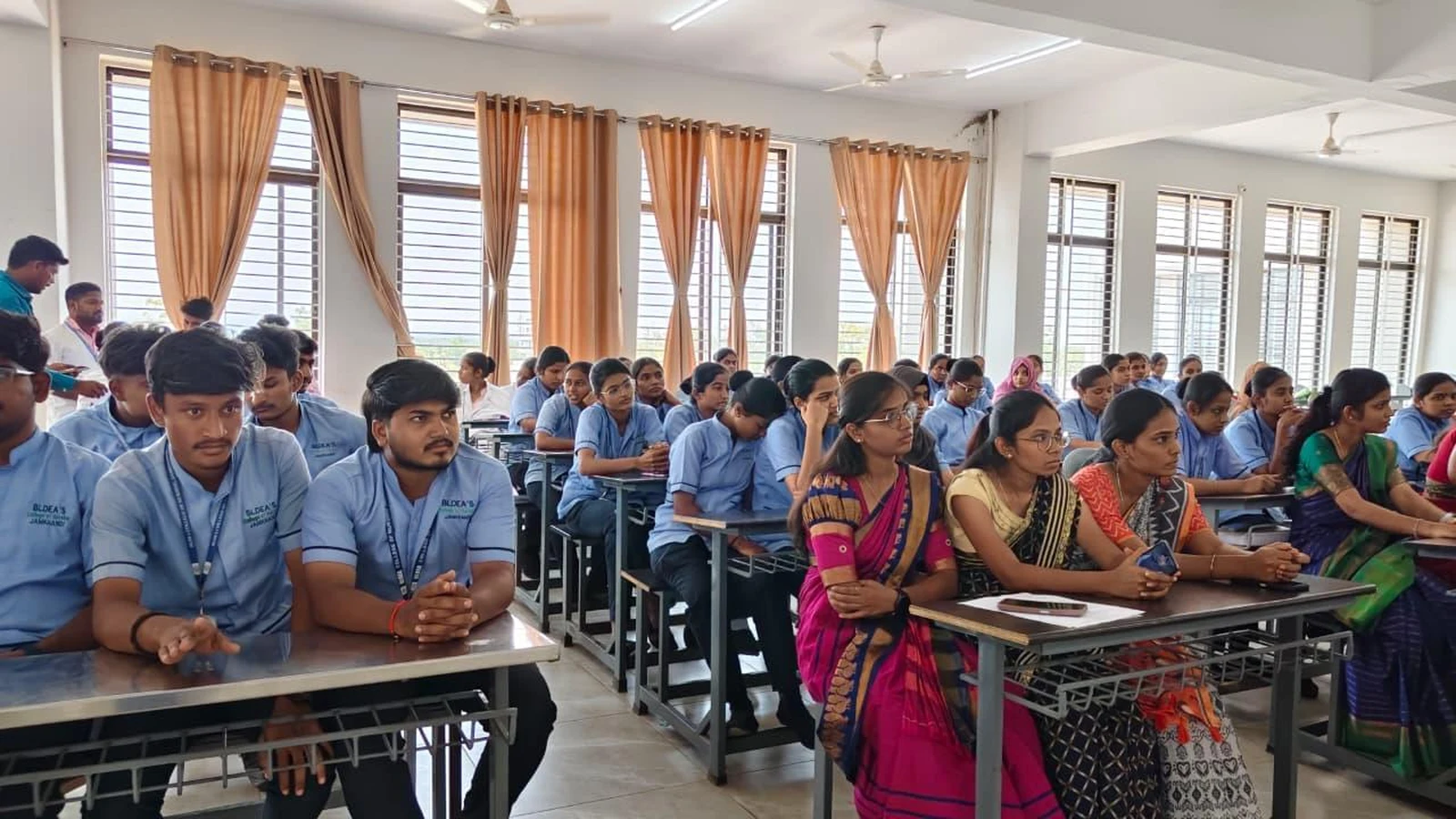 Audience of nursing students attending Intercollegiate Solo Singing Competition 2026 – BLDEA College of Nursing Jamkhandi