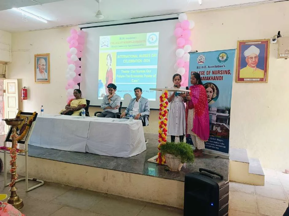 Event hall with students and guests – International Nurses Day 2024, BLDEA College of Nursing Jamkhandi
