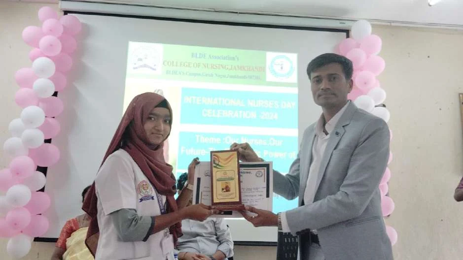 Award to student – International Nurses Day 2024, BLDEA College of Nursing Jamkhandi