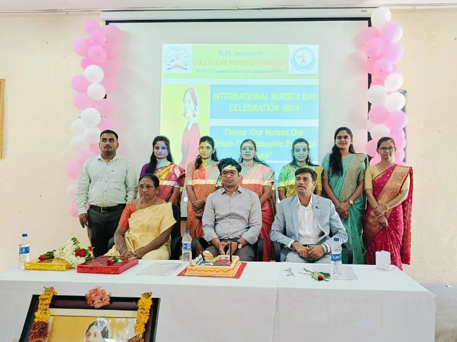 Faculty and staff group photo – International Nurses Day 2024, BLDEA College of Nursing Jamkhandi