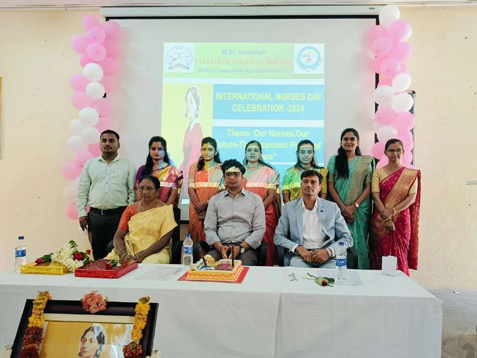 Guests and faculty final group photo – International Nurses Day 2024, BLDEA College of Nursing Jamkhandi