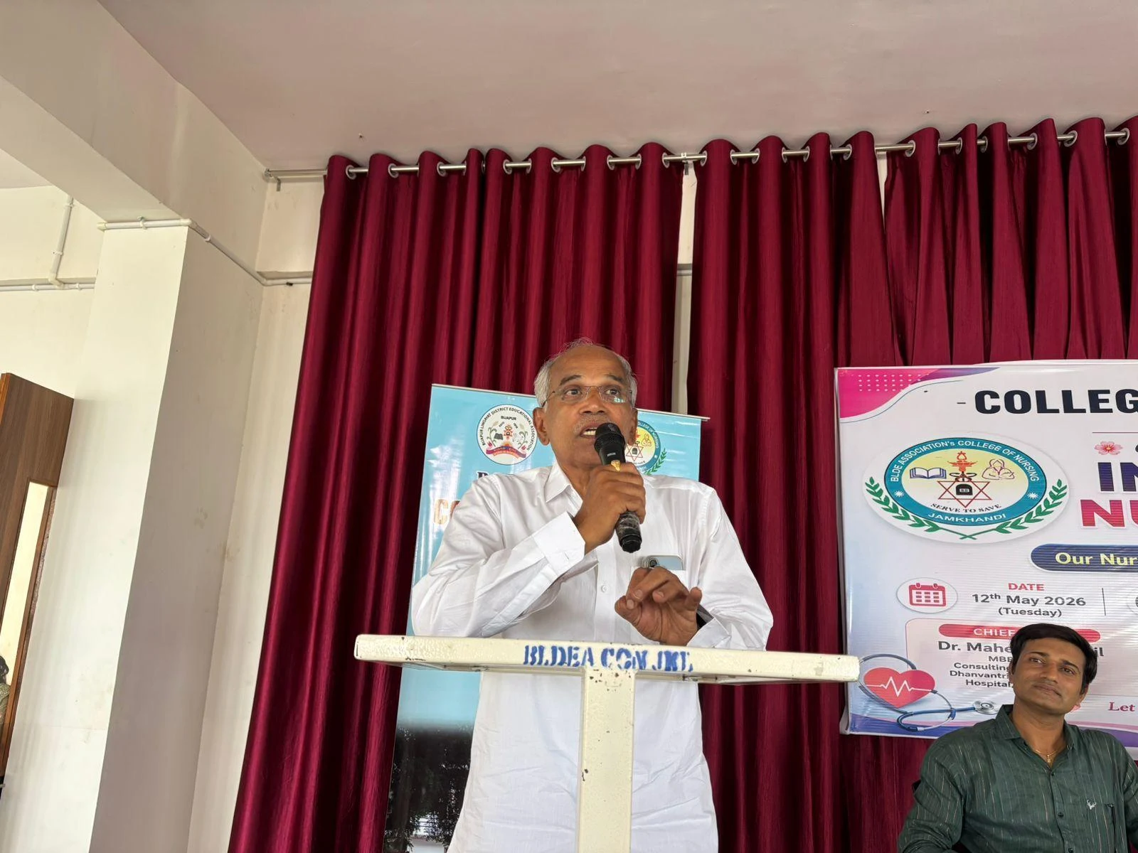 Prof. S. H. Lagali presiding over the function – International Nurses Day 2026, BLDEA College of Nursing Jamkhandi