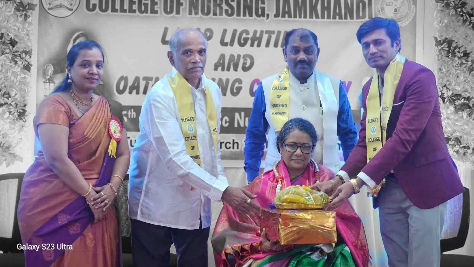 Memento and gift presentation to Chief Guest Dr. Tejaswini Vallabha at Lamp Lighting and Oath Taking Ceremony 2026 BLDEA College of Nursing Jamkhandi