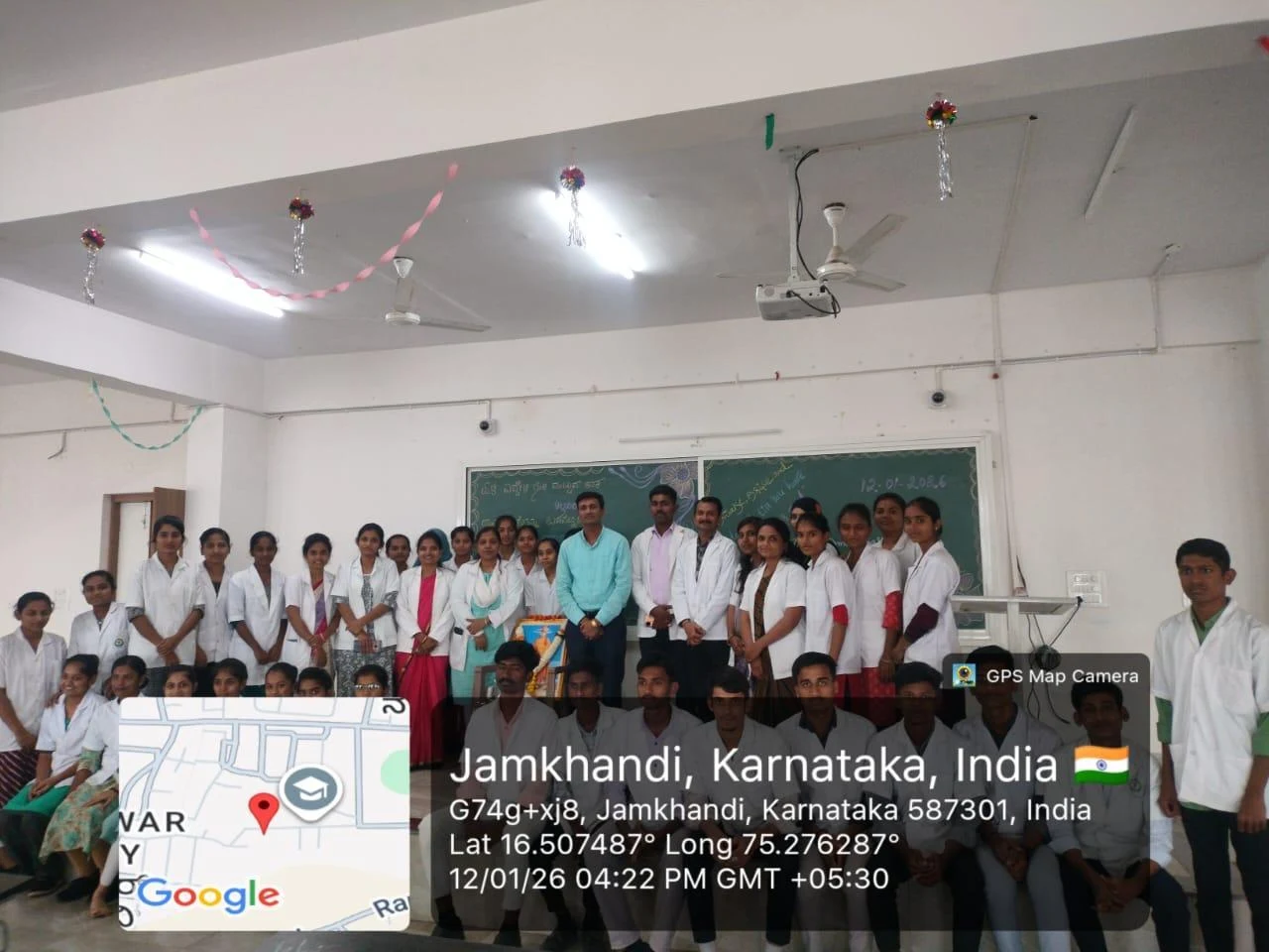 Group photo with GPS overlay – National Youth Day 2026, BLDEA College of Nursing Jamkhandi