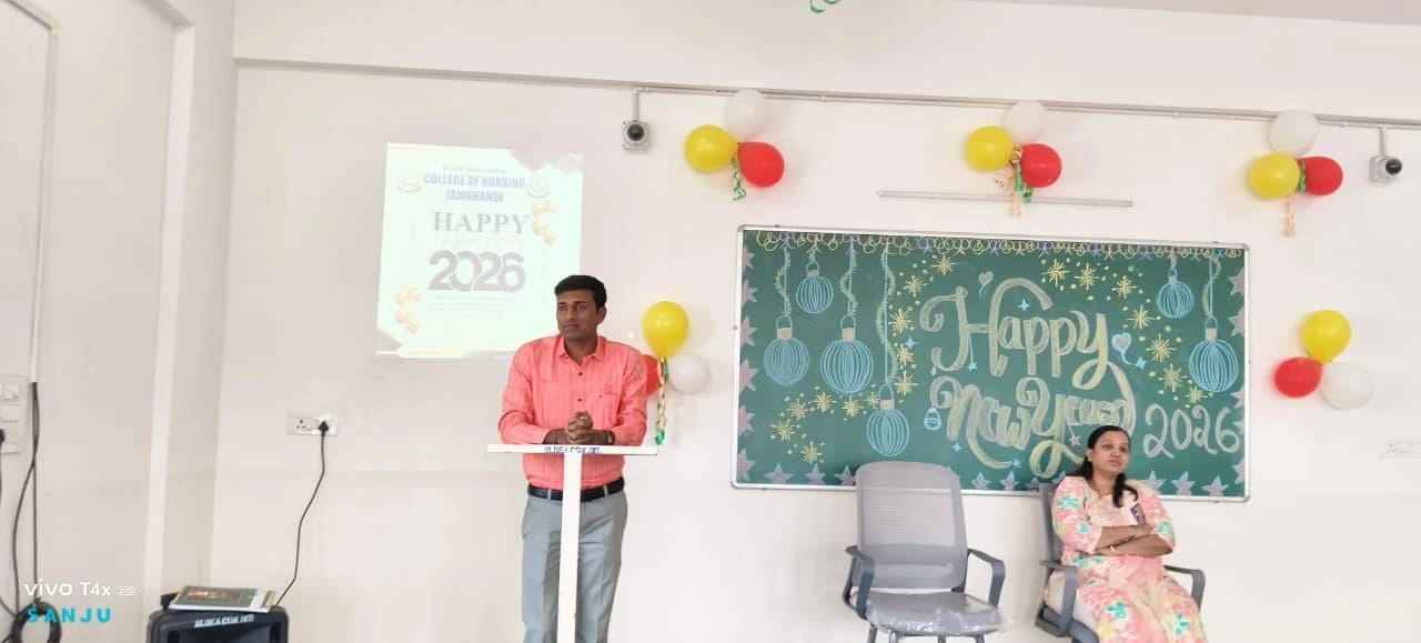 Mr Anil Mane addressing – New Year Celebration 2026, BLDEA College of Nursing Jamkhandi