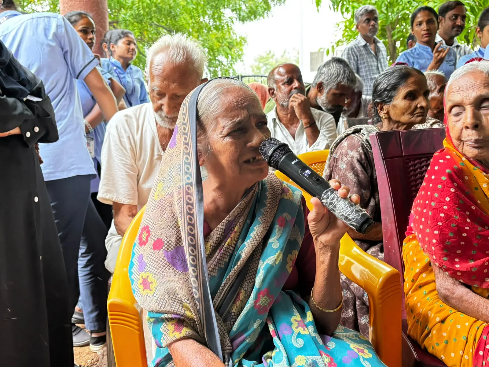 Nursing students performing comedy skit for elderly residents at Jain Vrudhrashram old age home Jamkhandi July 2026