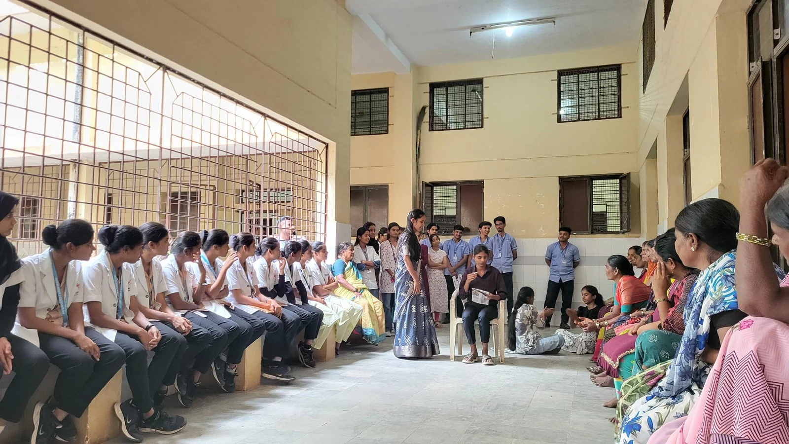 BLDEA College of Nursing Jamkhandi Fifth Semester BSc Nursing students conducting health education session for patients at DIMHANS Dharwad Psychiatric Clinical Posting May 2026