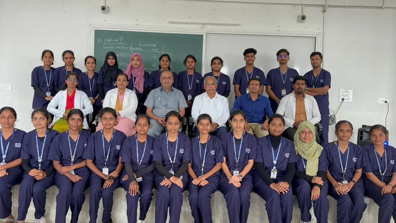 Eighth Semester B Sc Nursing students and faculty at Research Project Statement of Problem Presentation BLDEA College of Nursing Jamkhandi August 2026