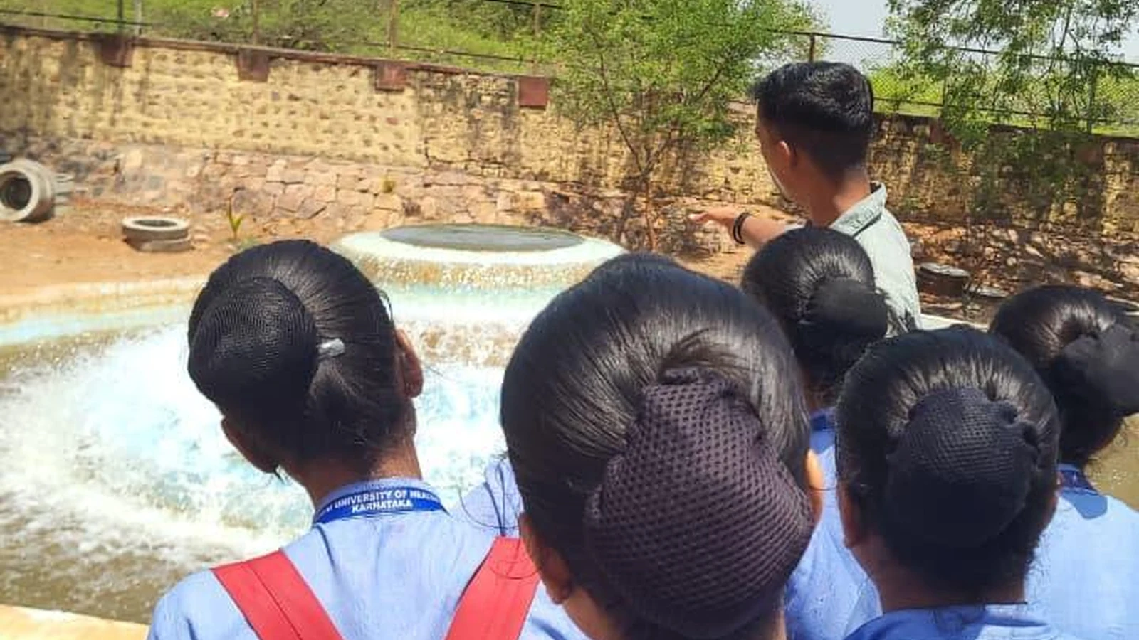 B.Sc. Nursing students observing aeration and mixing tank at Water Purification Plant Jamkhandi – BLDEA College of Nursing