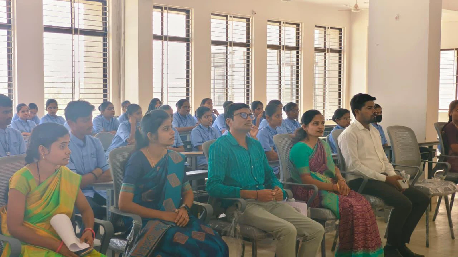 Wide view of Second Semester BSc Nursing students and faculty seated as participants at Workshop on Digital Literacy for Health Care at BLDEA College of Nursing Jamkhandi Seminar Hall November 10 2025