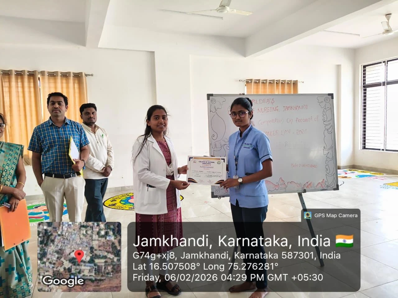 Certificate presented to prize winner – World Cancer Day 2026, BLDEA College of Nursing Jamkhandi