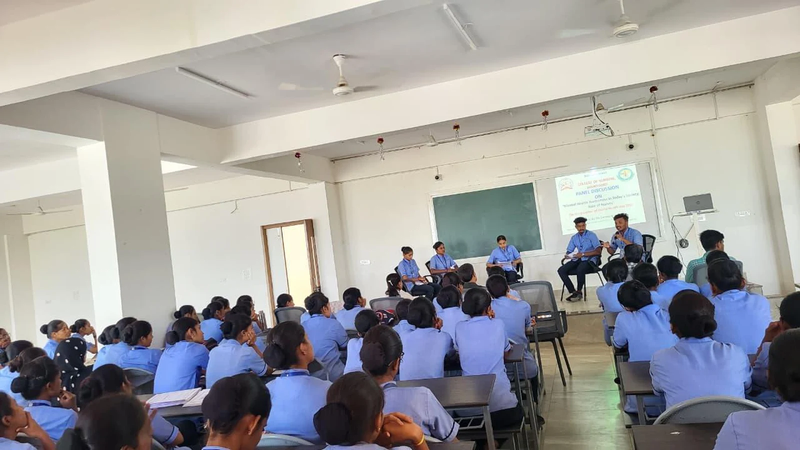 Students actively participating as audience at World Health Day 2026 Panel Discussion on Mental Health – BLDEA College of Nursing Jamkhandi